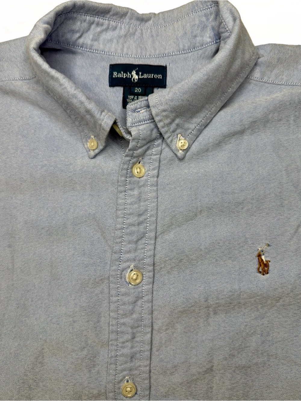VTG Y2K Polo Ralph Lauren LS Shirt Mens 20 XL Iconic Chambray Blue Flesh Pony
